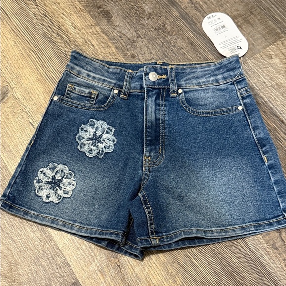 Wonder Nation Floral Embroidered Denim Shorts - Dark Blue and Light Blue - Picture 9 of 15